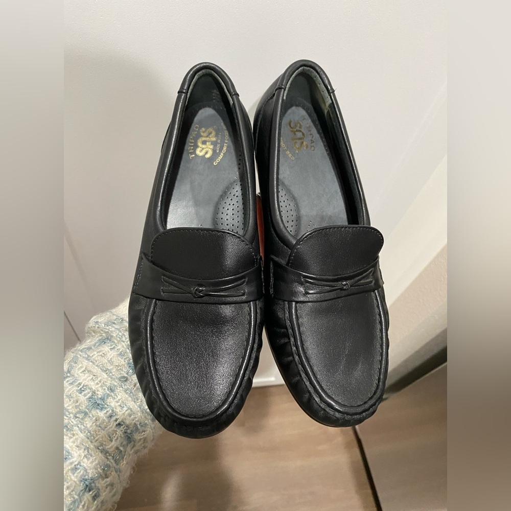 SAS Black Leather Slip-On Loafers
